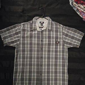 Dickies Men's Grey And Tan, Short Sleeve, Plaid Shirt
